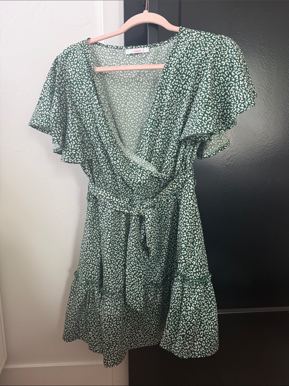 Green Printed mini Wrap Dress with Tie Waist